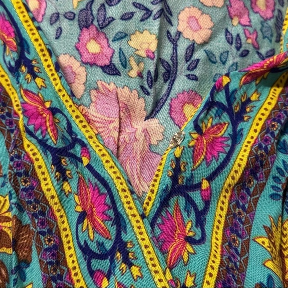 Zesica Wrap V Neck Boho Floral Print Ruffle Swing A Line Beach Mini Dress Green - Picture 6 of 8